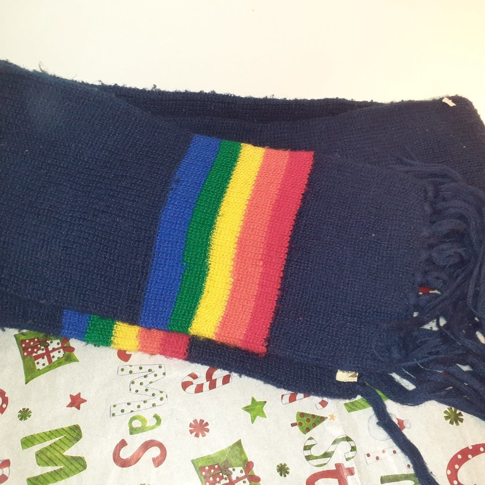 Blue Winter Scarf With Rainbow Pattern